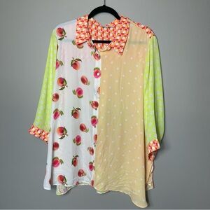 Rose & Olive Geometric Fruit Print Blouse Plus Size 2X Dopamine Vibrant Summer